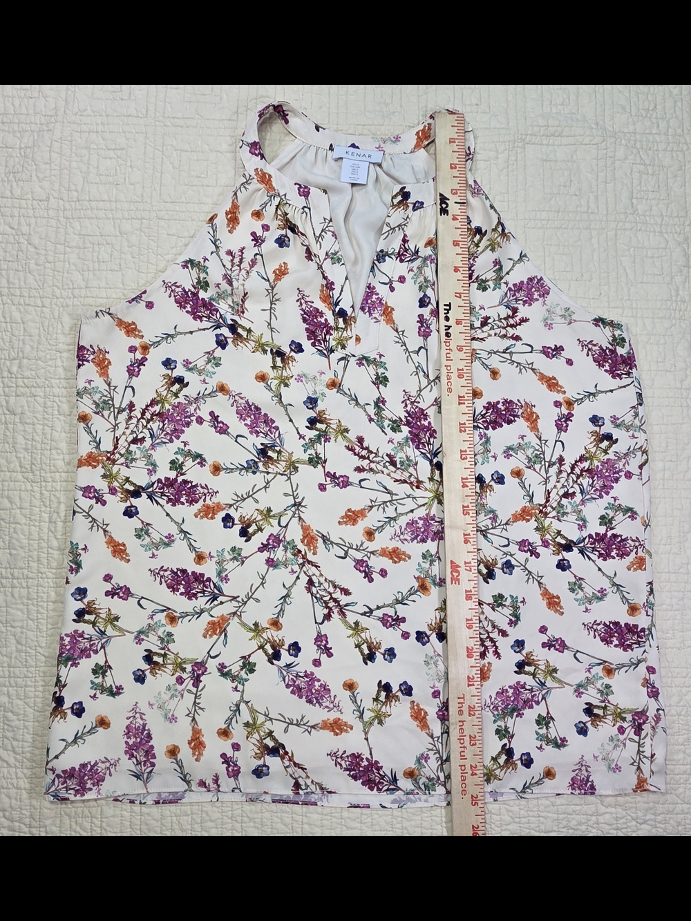 Kenar Floral Sleeveless Blouse Halter Racerback Split V-Neck Tank Pleated Size S - Picture 6 of 9